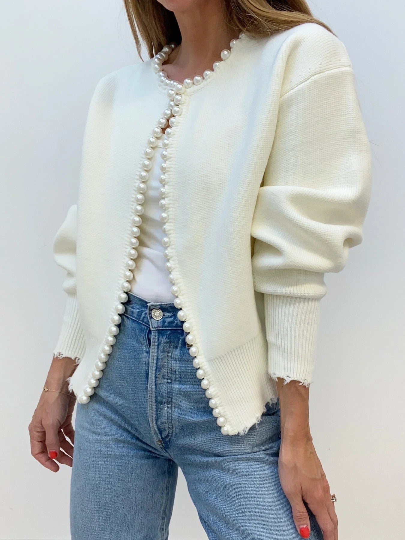 Cardigan con Bordo di Perle
