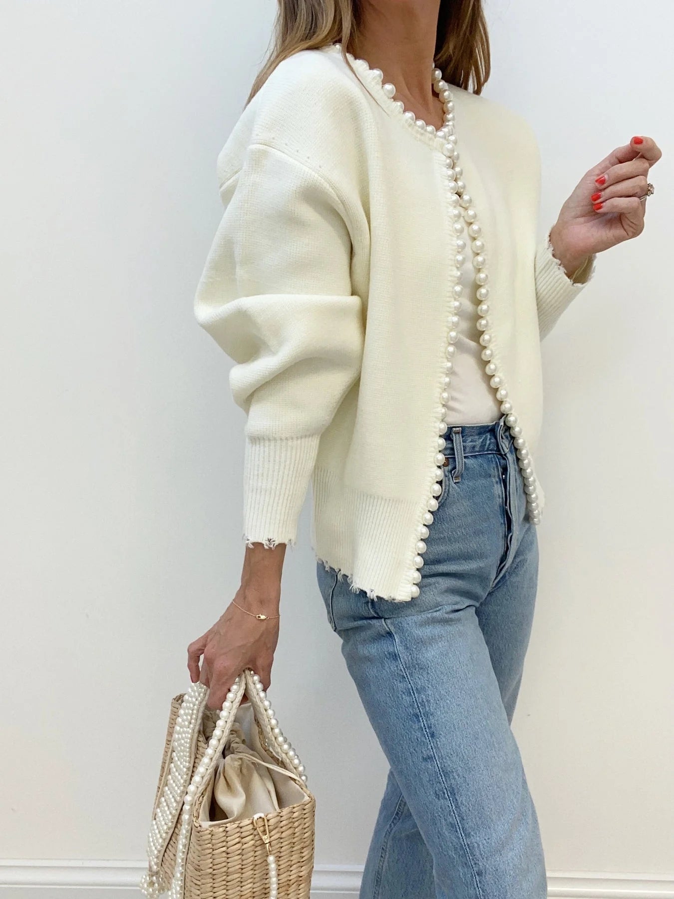 Cardigan con Bordo di Perle