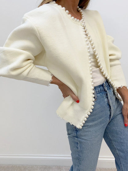 Cardigan con Bordo di Perle